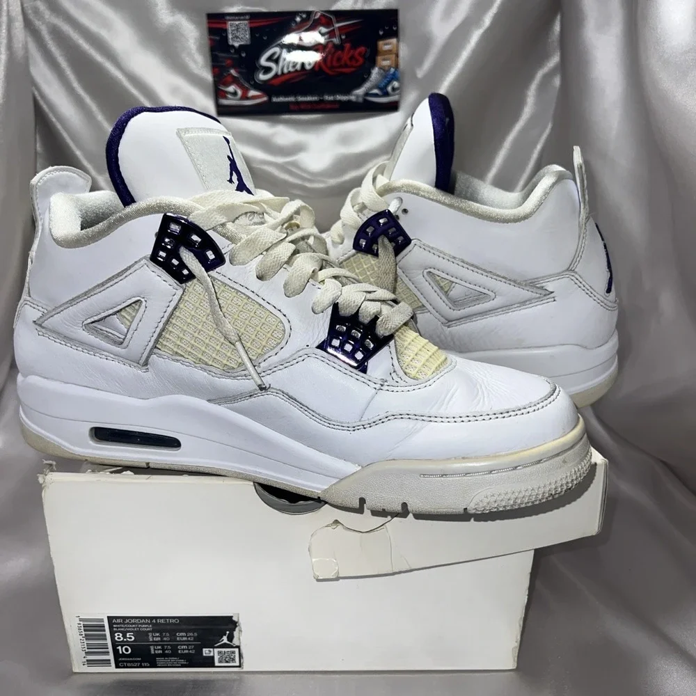 Jordan 4 Retro Mid Purple Metallic Size 8.5 White/Court Purple | CT8527-115